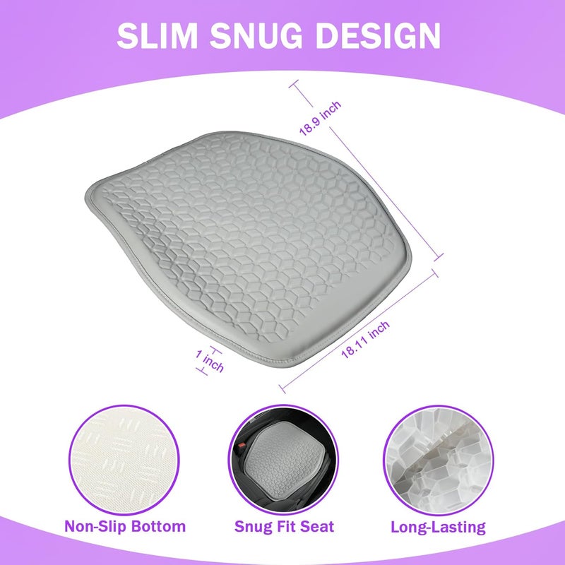 Binsheo Thin Gel Seat Cushion for Car Seat, Office Chair, Wheelchair, Golf Cart - Non-Slip Car Seat Cushions with 0.7 Inch Gel - Sciatica & Coccyx Pain Relief (Leather, Grey) - Image 2